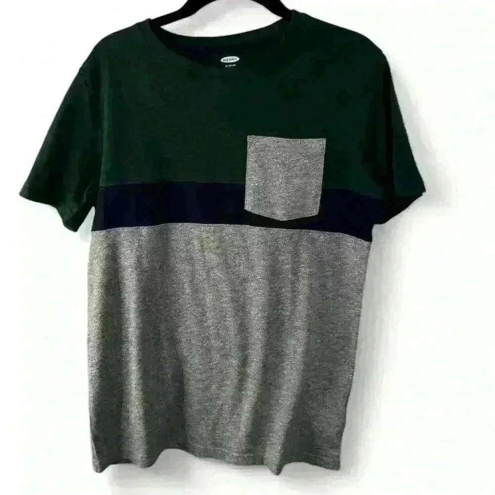 Old Navy Boys' Grey/Grn/Blk  Color-Blocked Shirt Size YXL